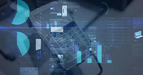 Image of financial data processing over credit card terminal Ilustração Stock