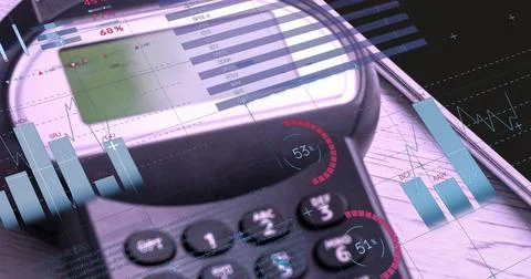 Image of financial data processing over credit card terminal Ilustração Stock