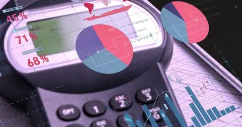Image of financial data processing over credit card terminal Ilustração Stock