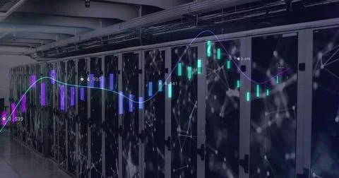 Image of financial data processing over computer servers Stock Illustration