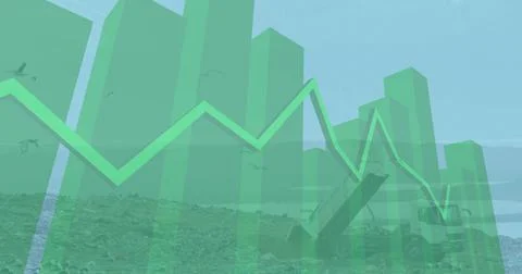 Image of financial data processing over a garbage dump Stock Illustration