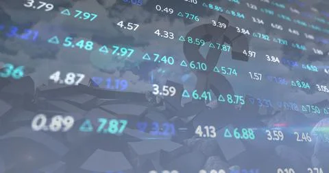 Image of financial data processing over crumbled american dollar symbol Stock Illustration