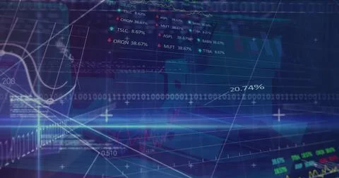 Image of financial data processing over document office files Stock Illustration