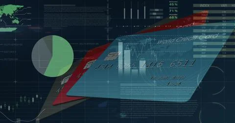 Image of financial data processing over credit cards Ilustração Stock