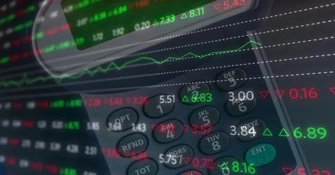 Image of financial data processing over credit card terminal Ilustração Stock
