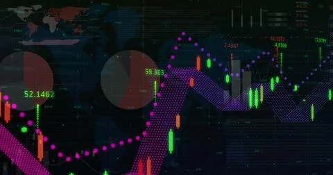 Image of financial data processing over black background イラスト素材