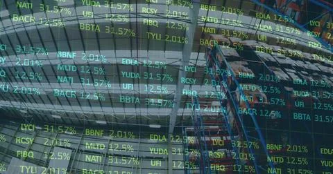 Image of financial data processing over warehouse Stock Illustration