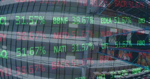 Image of financial data processing over warehouse イラスト素材