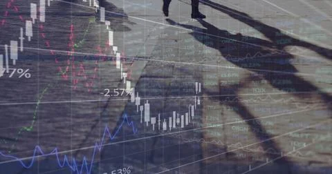 Image of financial data processing over city street Ilustração Stock