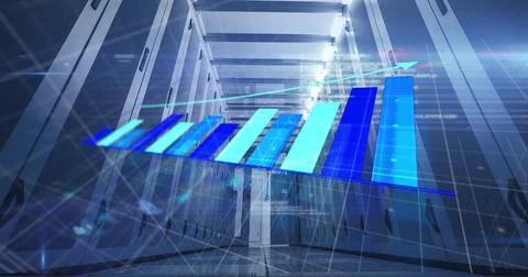 Image of financial data processing over server room Stock Illustration