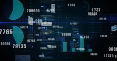Image of financial data processing over black background Illustrazione stock
