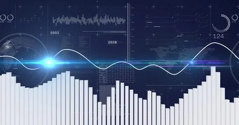Image of financial data processing over black background イラスト素材