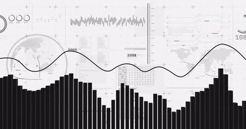 Image of financial data processing over white background Illustrazione stock