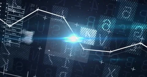 Image of financial data processing over black background Illustrazione stock