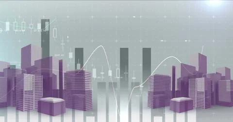 Image of financial data processing over cityscape Stock Illustration