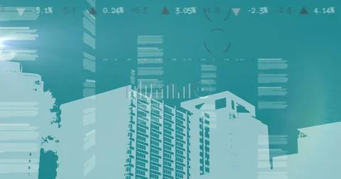 Image of financial data processing over cityscape Illustrazione stock