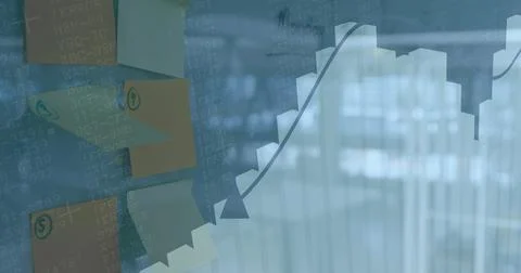 Image of financial data processing over memo notes Illustration