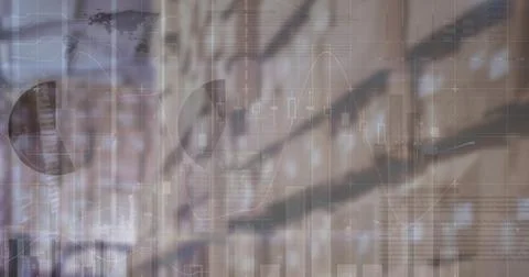 Image of financial data processing over empty warehouse Stock Illustration