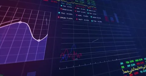 Image of financial data processing over grid Stock Illustration