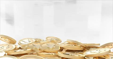 Image of financial data processing over yen coins on white background Illustrazione stock