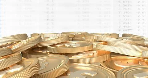 Image of financial data processing over euro coins on white background Ilustração Stock