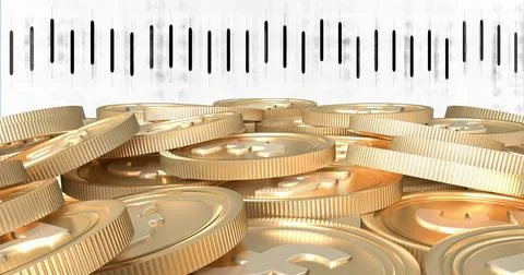 Image of financial data processing over euro coins on white background Ilustração Stock