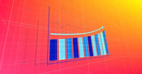Image of financial data processing over orange background Stock Illustration