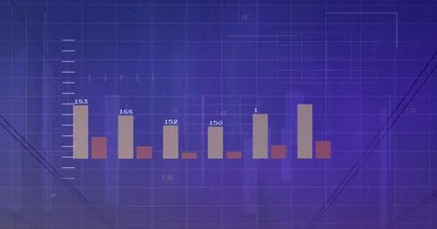 Image of financial data processing over electricity pylons and landscape Stock Illustration