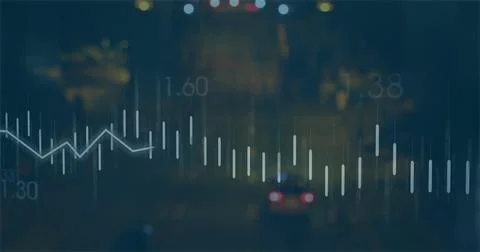 Image of financial data processing over cityscape Stock Illustration