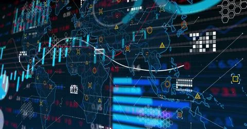 Image of financial data processing over world map Stock Illustration