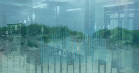 Image of financial data processing over combine in agriculture field Stock Illustration