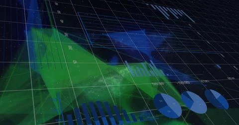 Image of financial data processing over shapes on black background Stockillustratie