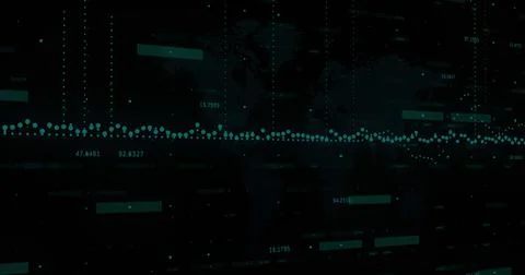 Image of financial data processing over stock market on blue background イラスト素材
