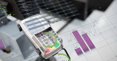 Image of financial data processing over payment terminal Stock Illustration