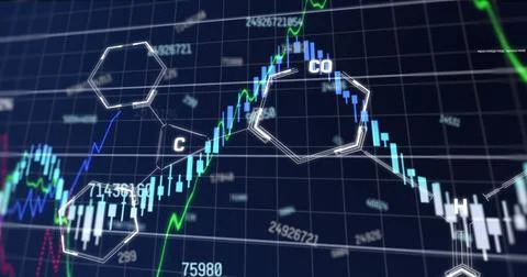 Image of financial data processing over chemical structures 스톡 일러스트