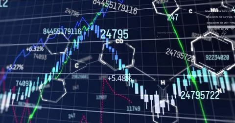 Image of financial data processing over chemical structures Stock Illustration