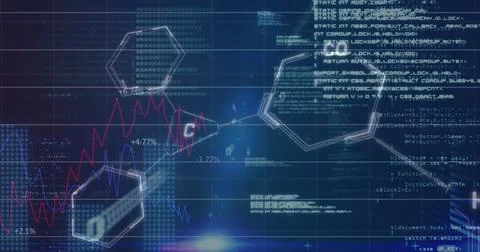 Image of financial data processing over chemical structures Stockillustratie