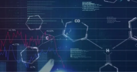 Image of financial data processing over chemical structures イラスト素材