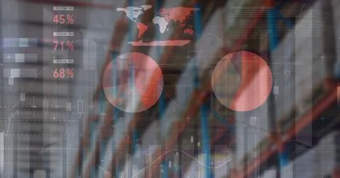 Image of financial data processing over empty warehouse Stock Illustration