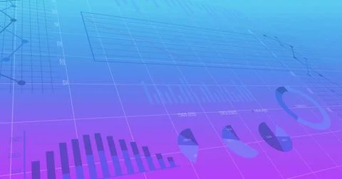 Image of financial data processing over purple background Stockillustratie