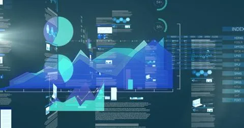Image of financial data processing over dark background Stock Illustration