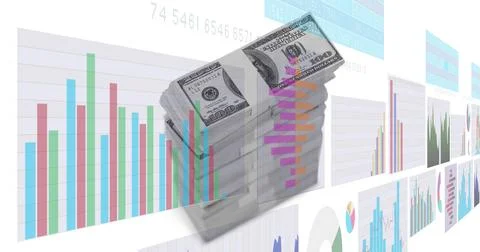 Image of financial data processing over american dollar bills Stock Illustration