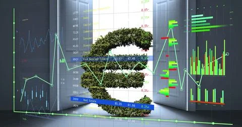 Image of financial data processing over euro currency sign Ilustração Stock