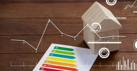 Image of financial data processing over house and energy reading Stock Illustration