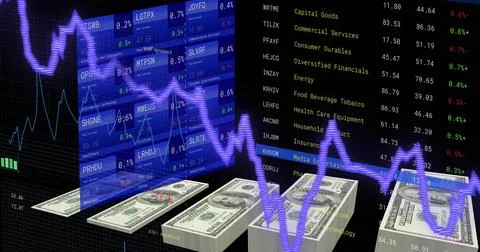 Image of financial data processing over american dollar bills Illustrazione stock