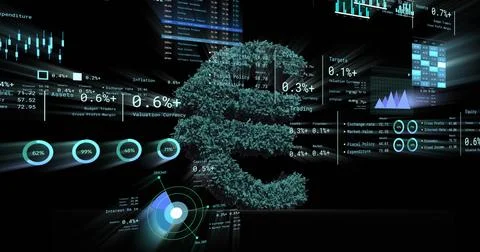Image of financial data processing over euro currency sign Ilustração Stock