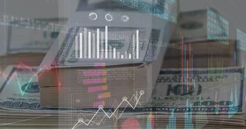 Image of financial data processing over american dollar bills Illustrazione stock