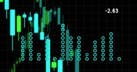 Image of financial data processing over dark background Illustrazione stock