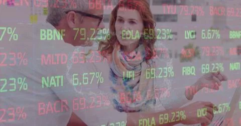 Image of financial data processing over business people in meeting 스톡 일러스트