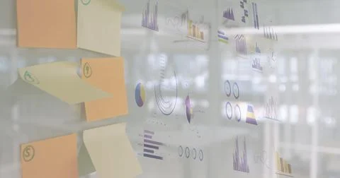 Image of financial data processing over office Stock Illustration